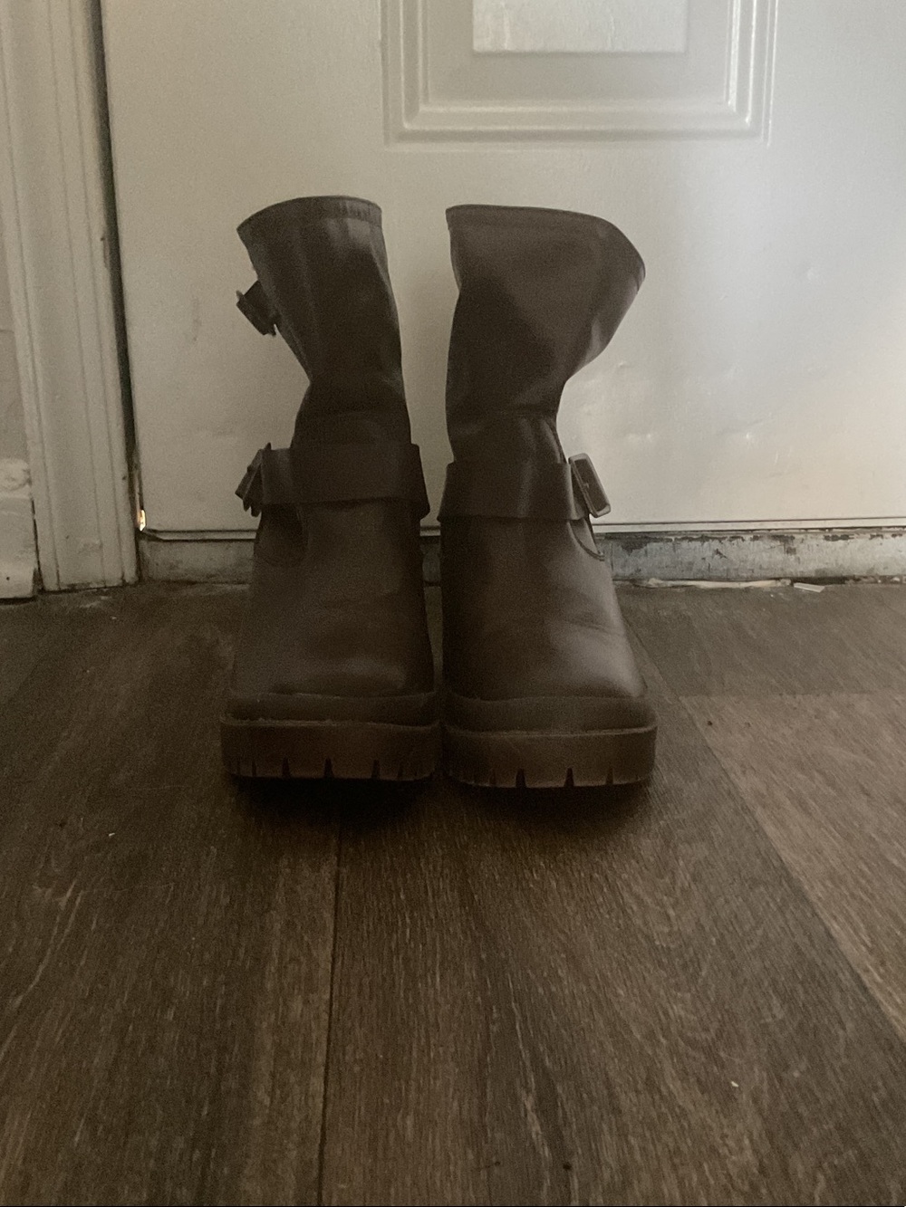 Rock & Candy Brown Buckled Lug Sole Ankle Boots